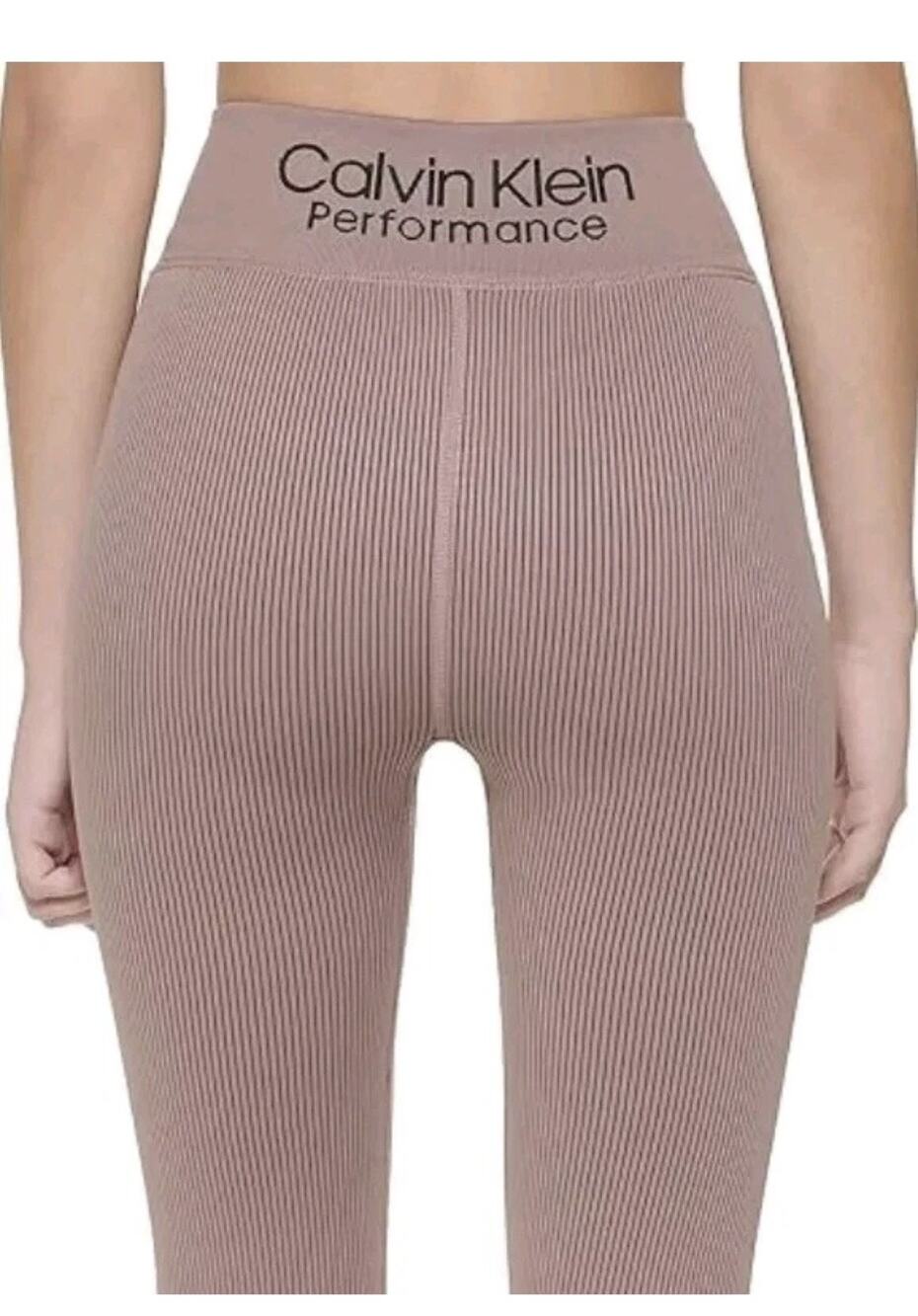 Calvin Klein Womens Ribbed High Waist 7/8 Color “Secret”dusty rose/blk MSRP $70